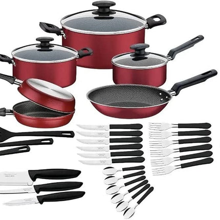 PQT 2 Baterías Tramontina 20399779 Roja Cuchillos Ollas 38 Pzc/u