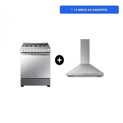 Estufa Samsung 30” y 5.2cuft. y temporizador con Campana piramidal de pared de 30”