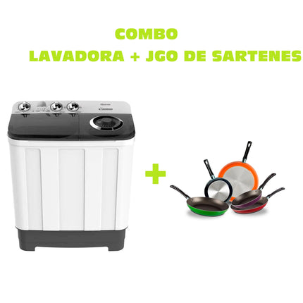Lavadora WSA1102PCN/PDN De 11 Kg 2 Tinas Hisense + Juego de 5 Sartenes 35808 Ekco De Aluminio Con Tecnología Duraflon