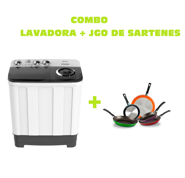 Lavadora WSA1102PCN/PDN De 11 Kg 2 Tinas Hisense + Juego de 5 Sartenes 35808 Ekco De Aluminio Con Tecnología Duraflon