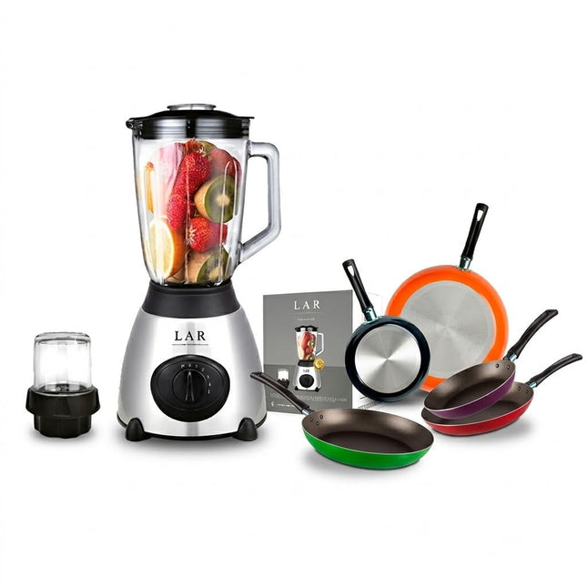 Licuadora LAR LARLB-0003 1.5L 300w de vidrio + Juego de 5 Sartenes 35808 Ekco De Aluminio Con Tecnología Duraflon