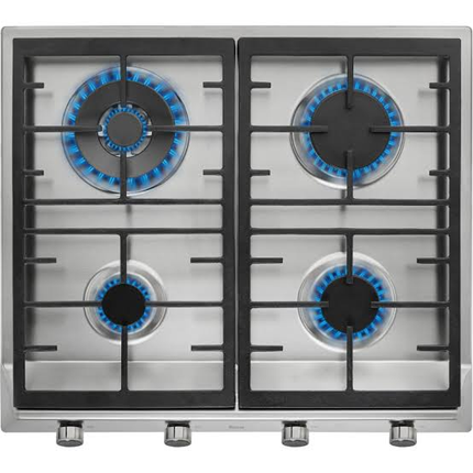 Parrilla de cocción a gas con 4 quemadores de alta eficiencia de 60 cm