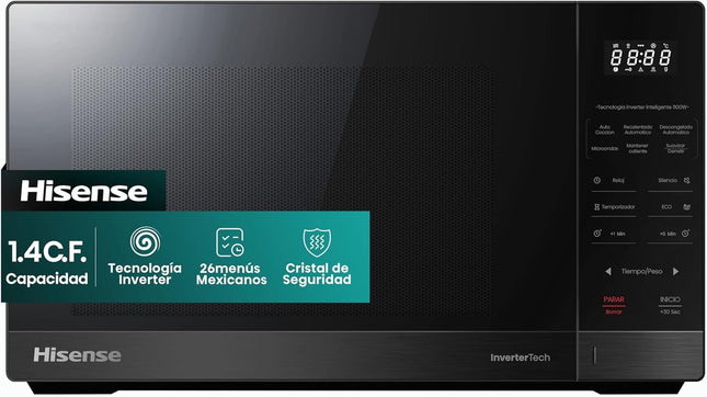 Horno Microondas Hisense HMMS3411DSV 1.4 Tecnología Inverter, 26menús mexicanos preestablecidos  ECO y Mute