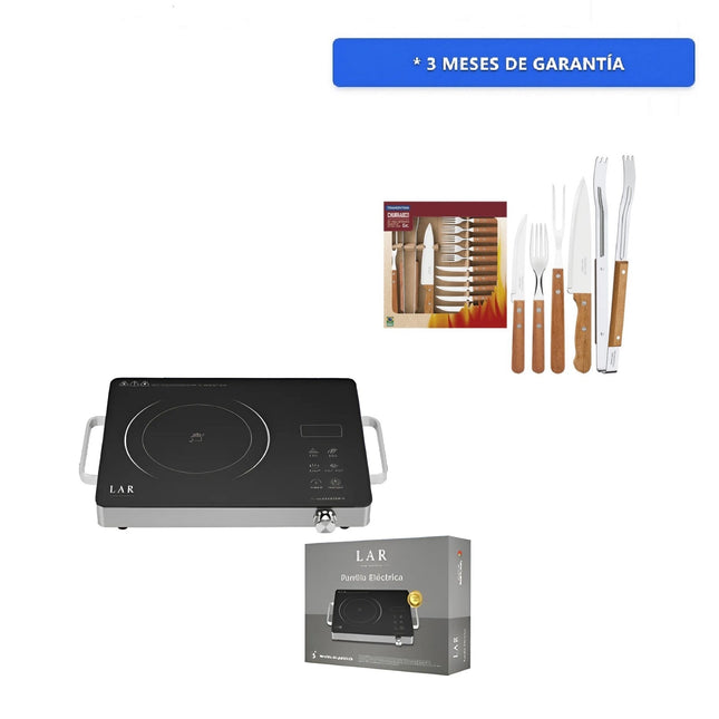 Combo Parrilla Eléctrica Fussion LARLB-0004 de 1000W 5 Niveles *NO ES DE INDUCCIÓN* + Kit para asado Tramontina 22399028 acero inoxidable 15 piezas Dynamic