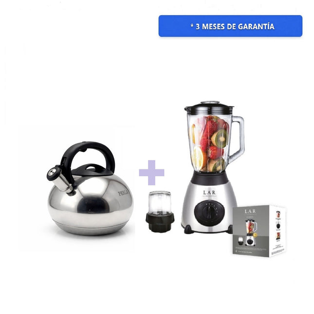 Tetera Perla CW-K013T 5lts Acero Inoxidable  + Licuadora LAR LARLB-0003 1.5L 300w de vidrio