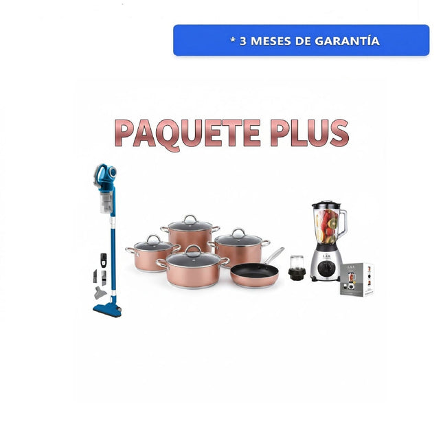 Paquete Plus Aspiradora Stick Vac Lyra SVM-157  + Batería Perla B012MA Maxima 10 pzas Acero Inox + Licuadora LAR LARLB-0003 1.5L 300w de vidrio
