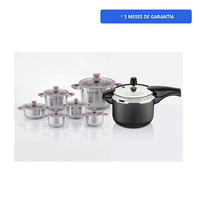 Combo Olla a Presión Tramontina 20592424 Vancouver Negro 24 cm 6 L + Bateria Perla Rebeca R011RS de 10 pzas