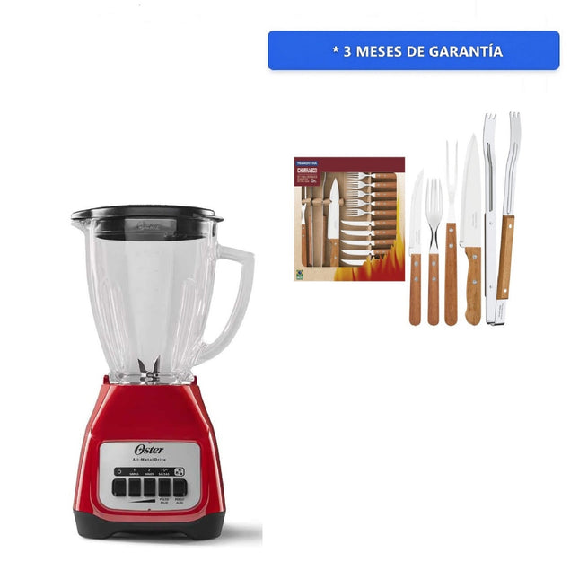 Combo Kit para asado Tramontina 22399028 acero inoxidable 15 piezas Dynamic + Licuadora Oster BLSTKAG RPB Rojo 4 vel Vaso de vidrio