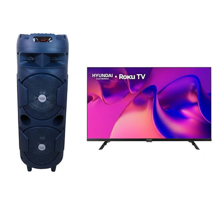 Paquete Bocina Fussion PBS-2X8005BL de 40,000W + Pantalla Smart TV Hyundai HYLED4325RIM 43" Full HD HDMI USB