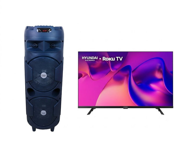 Paquete Bocina Fussion PBS-2X8005BL de 40,000W + Pantalla Smart TV Hyundai HYLED4325RIM 43" Full HD HDMI USB
