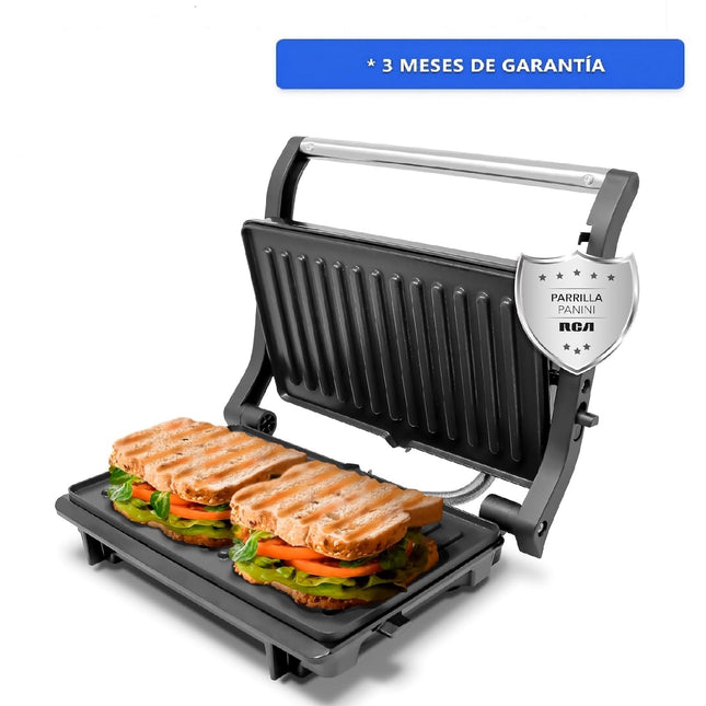 Parrilla Panini RCA RC-123G Press de 180° Negro y Acero Placas Antiadherentes