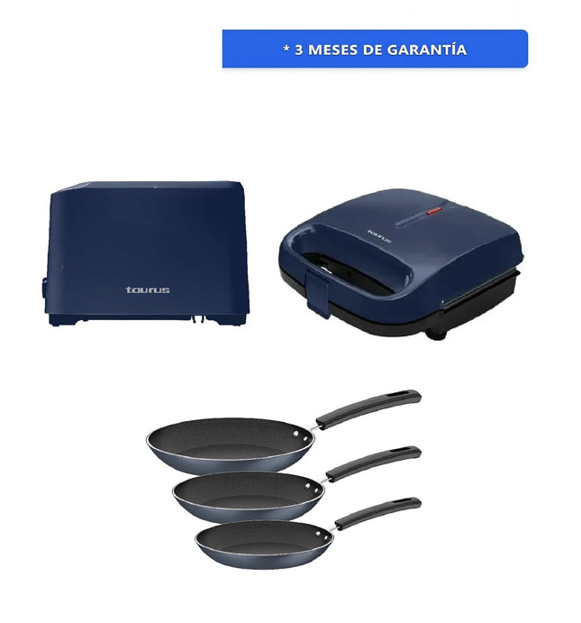 Combo Tostador sagitario Navy de 7 Vel + Sandwichera Placas Antiadherentes S2P NAVY Azul + Juego de Sartenes Tramontina 32300615 Sicilia Azul