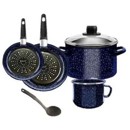 Combo EKCO Bateria Vasconia Jeans 45982 Azul 6 Pzs + Olla de presión Sazón de 7 Lts Aluminio