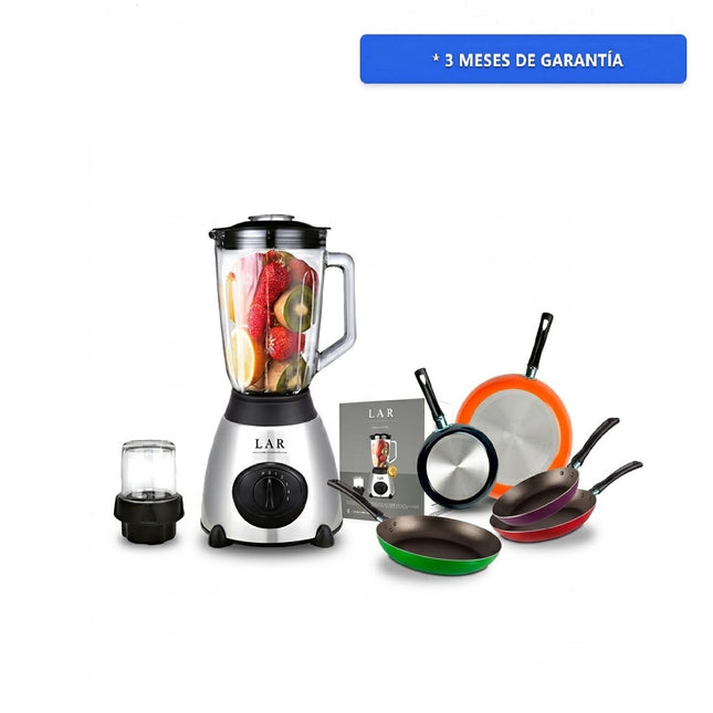 Licuadora LAR LARLB-0003 1.5L 300w de vidrio + Juego de 5 Sartenes 35808 Ekco De Aluminio Con Tecnología Duraflon