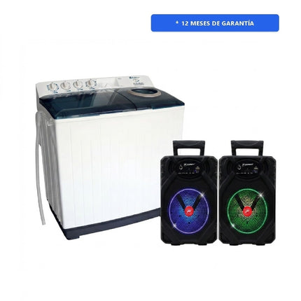 Paquete Lavadora KOBLENZ Dos Tinas LDM-13B 13 kg  + Juego De 2 Bafles Fussion PBS-65015 Recargables 6.5" Bluetooth