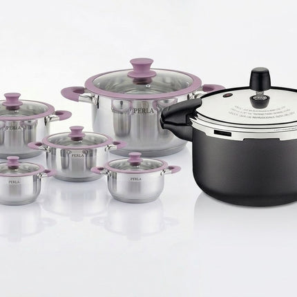 Combo Olla a Presión Tramontina 20592424 Vancouver Negro 24 cm 6 L + Bateria Perla Rebeca R011RS de 10 pzas