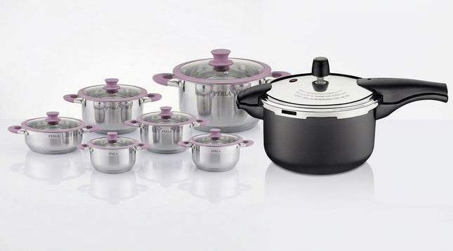 Combo Olla a Presión Tramontina 20592424 Vancouver Negro 24 cm 6 L + Bateria Perla Rebeca R011RS de 10 pzas