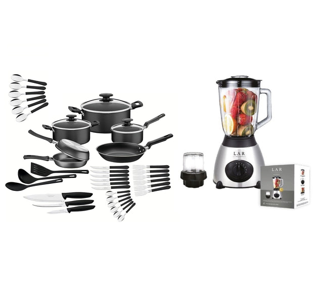 Combo Batería Tramontina Negra Cuchillos Ollas De Chef 38 Pz + Licuadora LAR LARLB-0003 1.5L 300w de vidrio