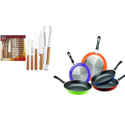 Kit para asado Tramontina 22399/028 acero inoxidable 15 piezas Dynamic + Juego de 5 Sartenes 35808 Ekco De Aluminio Con Tecnología Duraflon