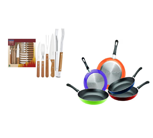 Kit para asado Tramontina 22399/028 acero inoxidable 15 piezas Dynamic + Juego de 5 Sartenes 35808 Ekco De Aluminio Con Tecnología Duraflon