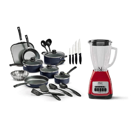 Combo Bateria de cocina Tramontina 32300191  de 22pz primaware Azul + Licuadora Oster BLSTKAG RPB Rojo 4 vel Vaso de vidrio