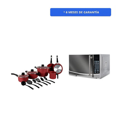 Combo Microondas Mirage Microwave MWD020E 0.7 110v Espejo + Bateria Tramontina 32200308 GENOVA 15 PIEZAS ROJO