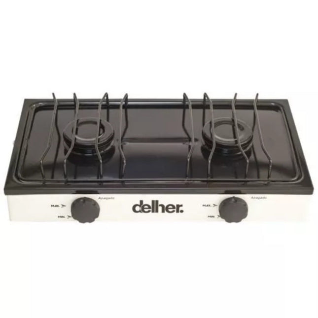 Parrilla de Gas Delher PS 2Q de 2 Quemadores Blanco con Hueso