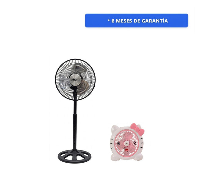 Combo Ventilador MTZ TOYS FAN-10 360 Multi Oscilación + Ventilaador Fussion/YIWU VENT-0015 portatil Katty 6" 2 Vel Ajustables