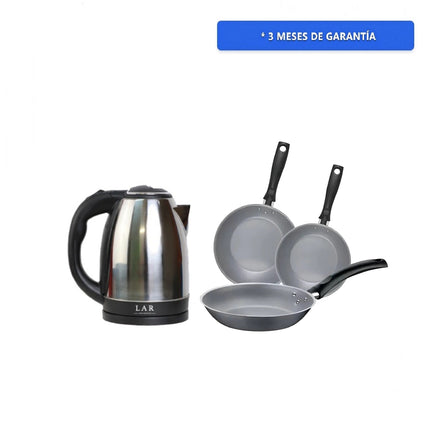Combo Hervidor electrico LAR LARLB-0005 de 1.5L 900w + Juego De Sartenes Tramontina 20298671 Turim Granito 3 Piezas