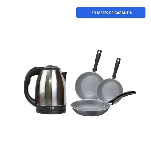 Combo Hervidor electrico LAR LARLB-0005 de 1.5L 900w + Juego De Sartenes Tramontina 20298671 Turim Granito 3 Piezas