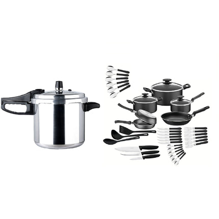 Combo Batería Cocina Tramontina Negra Cuchillos Ollas De Chef 38 Pz + Olla de presión Ekco Sazón de 7 Lts Aluminio