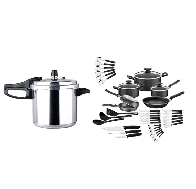 Combo Batería Cocina Tramontina Negra Cuchillos Ollas De Chef 38 Pz + Olla de presión Ekco Sazón de 7 Lts Aluminio