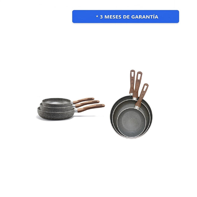 Juego de Sartenes Lamex 66439 Profundo 18/24/28 Stone M/Madera 3.2MM
