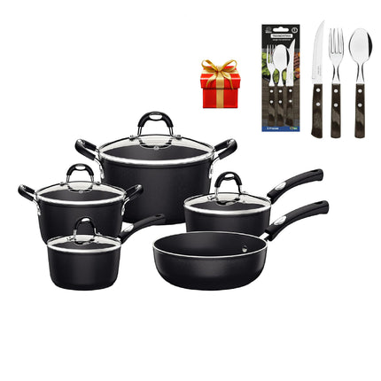 Batería Tramontina 28799002 Mónaco Starflon Premium 9 Pzs Negro / INDUCCION + Cubiertos de Regalo