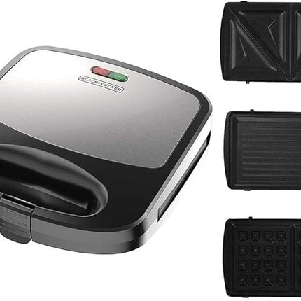 Estación de Desayunos Black &Decker WM2000S-LA3 en 1, Waflera, Sandwichera y Parrilla