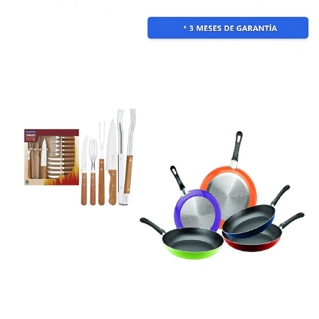 Kit para asado Tramontina 22399/028 acero inoxidable 15 piezas Dynamic + Juego de 5 Sartenes 35808 Ekco De Aluminio Con Tecnología Duraflon