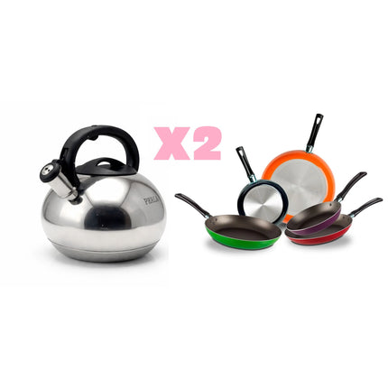 COMBO Tetera Perla CW-K013T 5lts Acero Inoxidable + Juego de 5 Sartenes 35808 Ekco De Aluminio
