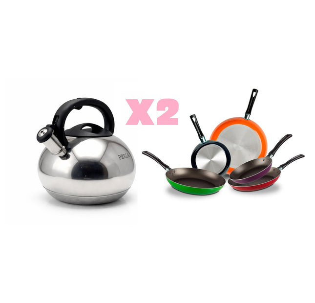 COMBO Tetera Perla CW-K013T 5lts Acero Inoxidable + Juego de 5 Sartenes 35808 Ekco De Aluminio