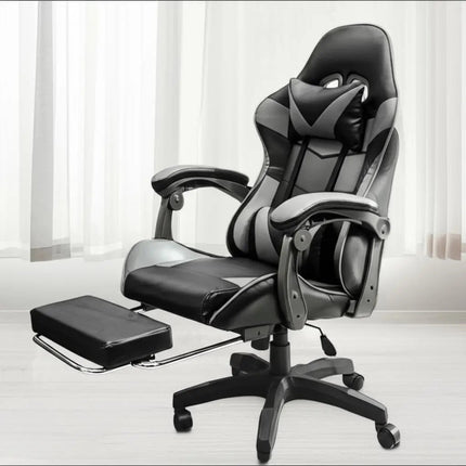 Silla Escritorio Cuory CUO2MNG Ergonómica Con Reposapies Negro/Gris Tapizado Cuero Sintético