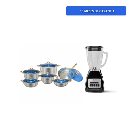 Bateria Perla E001MJ Milán Jumbo Perla 12 pzas + Licuadora Oster BLSTKAG-BPB Vaso de Vidrio Negra