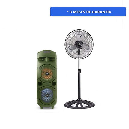 Paquete Bafle Fussion PBS-2X8004GR Acustic Bazooka + VENTILADOR Z FAN 3388 16" PEDESTAL INDUSTRIAL