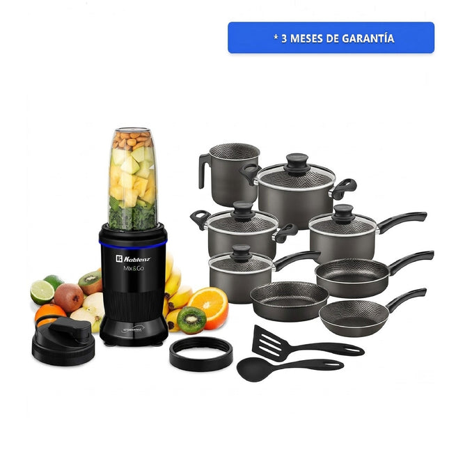 Combo Nutri Procesador Koblenz ENS DE BKM 800 1000w Mix & Go + Bateria Tramontina 28599622 10 PZ Paris