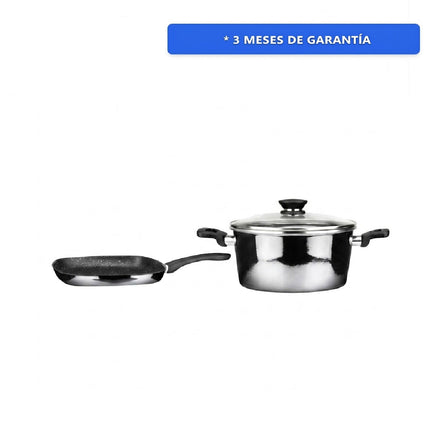 Paquete MAGEFESA Sarten Asador 31PVGGRNM Kasa Granite Noir Metalic 27cm Induccion + Olla Cacerola 31PVCCGNM20 Kasa Granite Noir Metalic 20cm Induccion