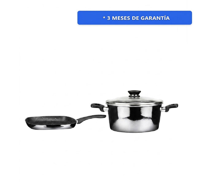 Paquete MAGEFESA Sarten Asador 31PVGGRNM Kasa Granite Noir Metalic 27cm Induccion + Olla Cacerola 31PVCCGNM20 Kasa Granite Noir Metalic 20cm Induccion