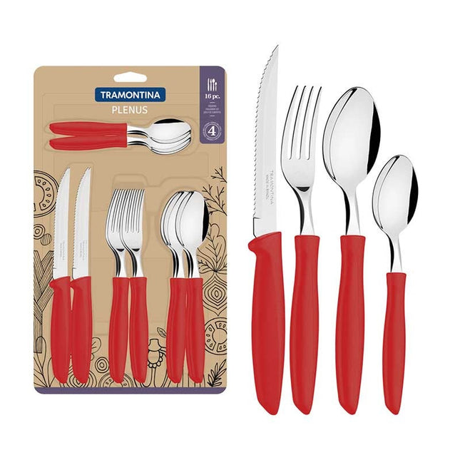 CUBIERTOS TRAMONTINA PLENUS 23498/701 ROJO 16 PZS