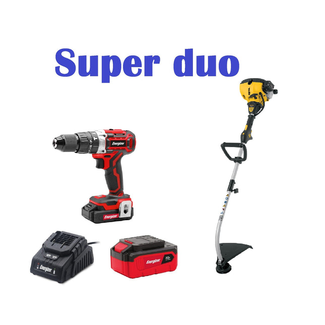 Super Duo Rotomartillo Energizer EZLCD12HBL-C B4 + Desbrozadora a gasolina Truper DES-25P 25cc mango tipo "D", 17"corte