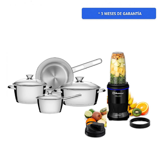 Combo Nutri Procesador Koblenz ENS DE BKM 800 1000w Mix & Go + Batería Tramontina Allegra 7 pzas acero inoxidable inducción