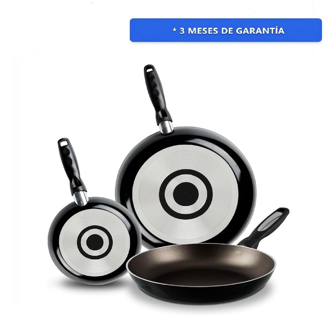 Juego de Sartenes Vasconia 3PACKIVYSTON Antiadherente 3 Piezas de Aluminio Negro
