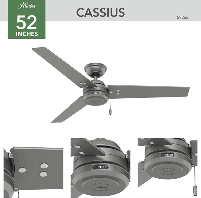 Ventilador Hunter 59262 de Techo c/Cadena 52'' 3 Aspas Reversibles Gris Mate