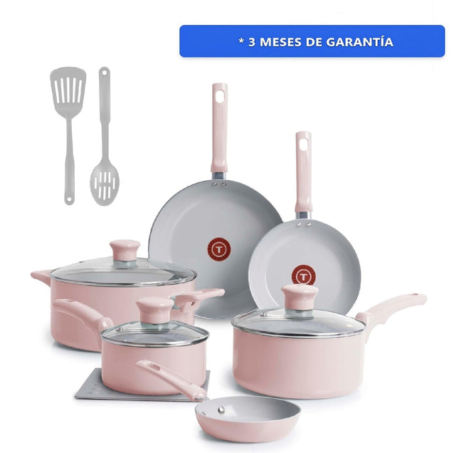 Bateria de Cocina T-Fal C493SC74 Refresh 12 piezas Termo Señal Rosa